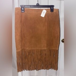 NEW! CUSP By NEIMAN MARCUS Fringed Skirt | Brown | Large